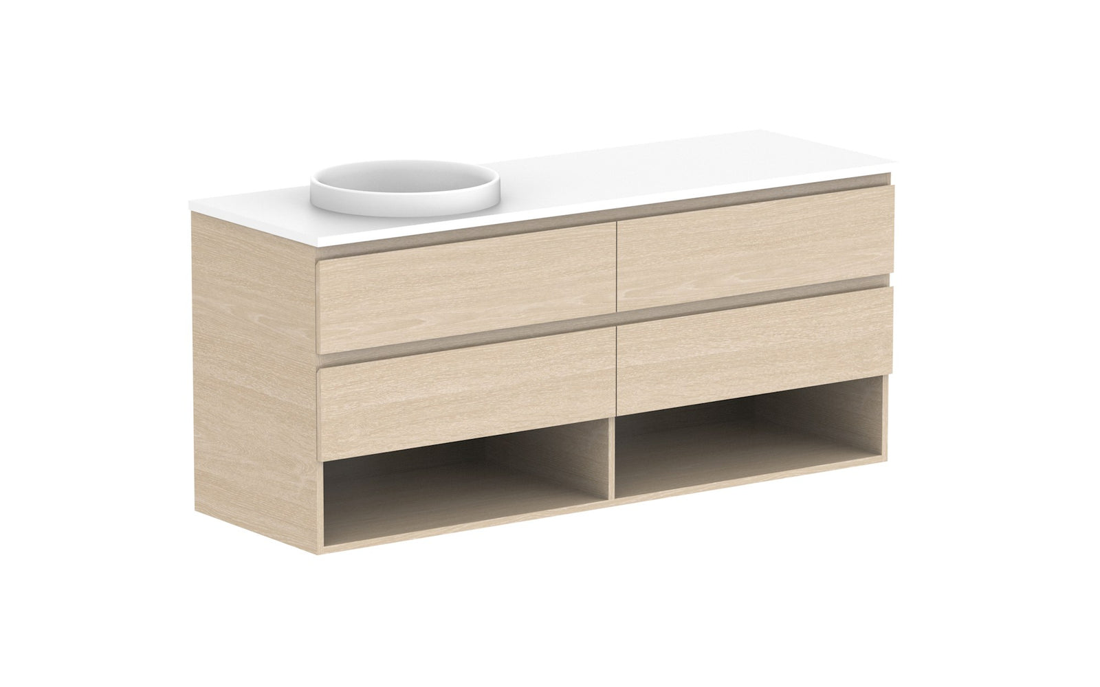 ADP Glacier Full Depth Shelf Twin Wall Hung Vanity 1500mm left offset bowl, benchtop
