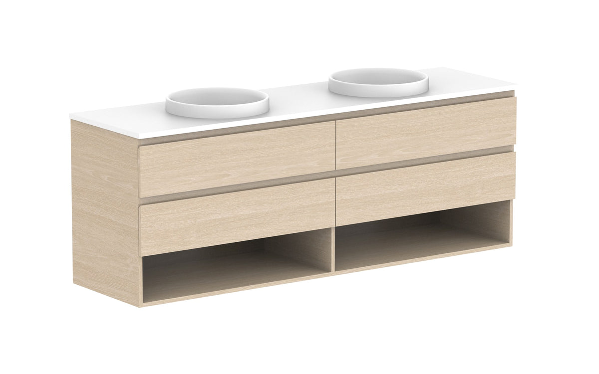 ADP Glacier Full Depth Shelf Twin Wall Hung Vanity 1800mm double bowl, benchtop