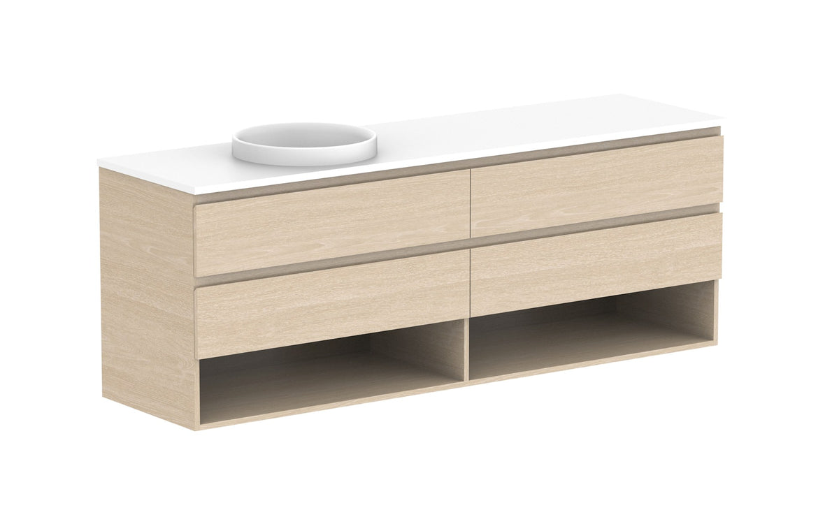 ADP Glacier Full Depth Shelf Twin Wall Hung Vanity 1800mm left offset bowl, benchtop