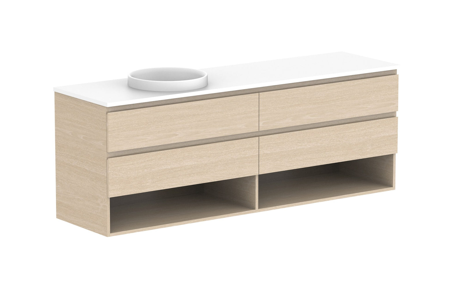 ADP Glacier Full Depth Shelf Twin Wall Hung Vanity 1800mm left offset bowl, benchtop