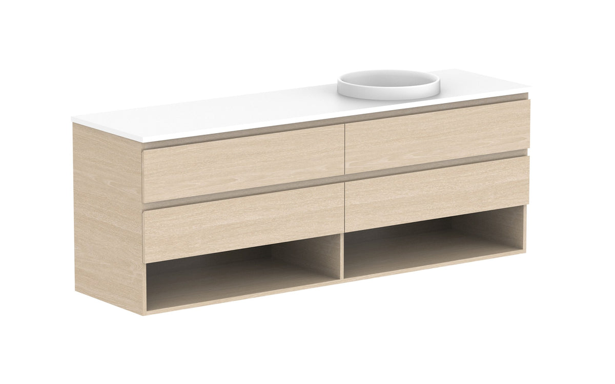 ADP Glacier Full Depth Shelf Twin Wall Hung Vanity 1800mm right offset bowl, benchtop