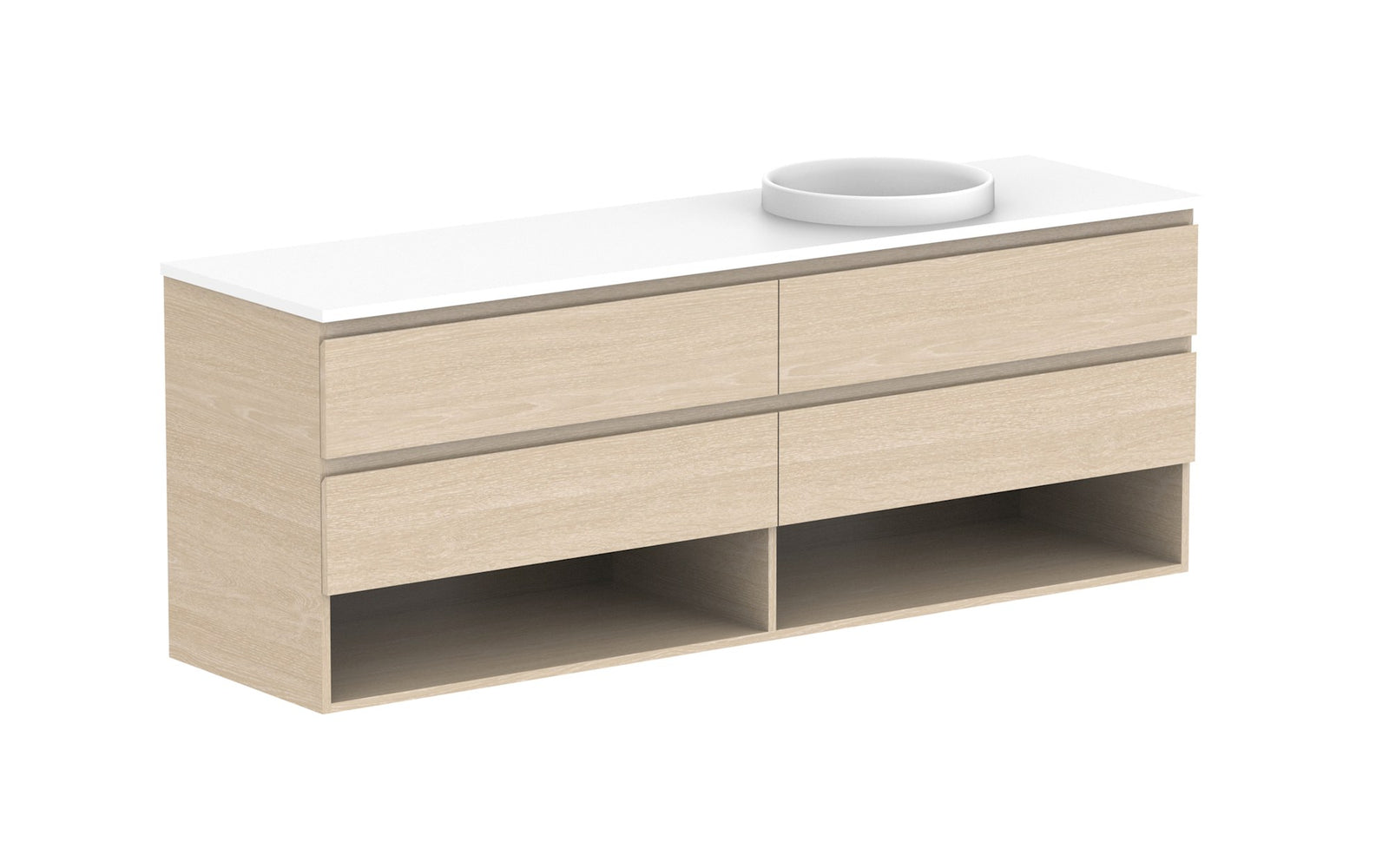 ADP Glacier Full Depth Shelf Twin Wall Hung Vanity 1800mm right offset bowl, benchtop