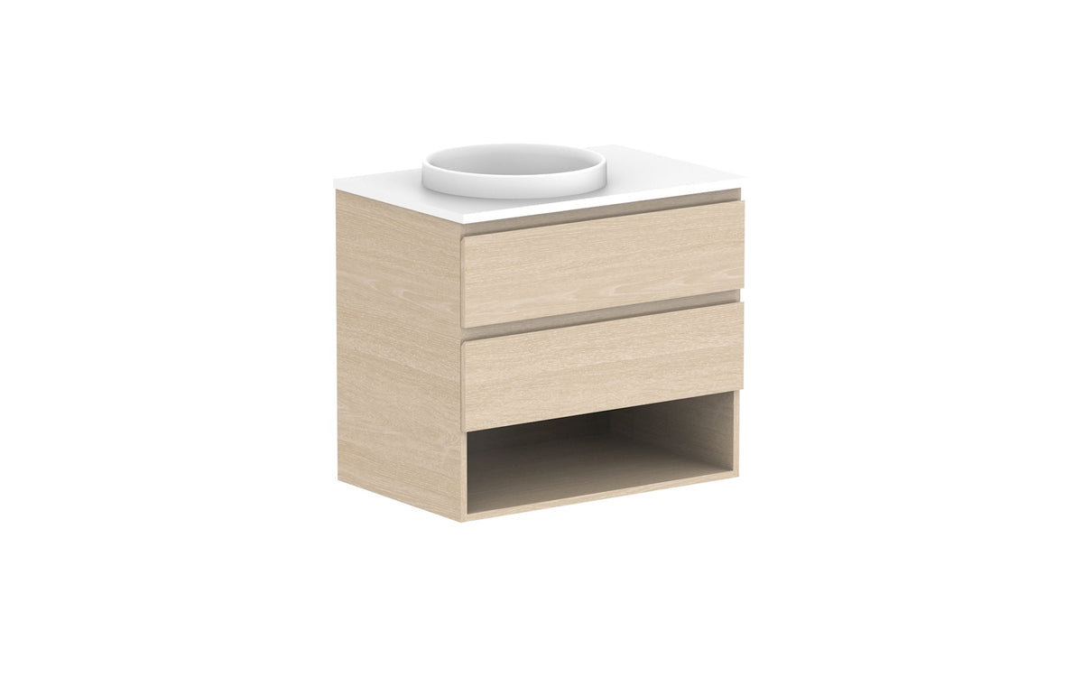 ADP Glacier Full Depth Shelf Twin Wall Hung Vanity 750mm left offset bowl, benchtop