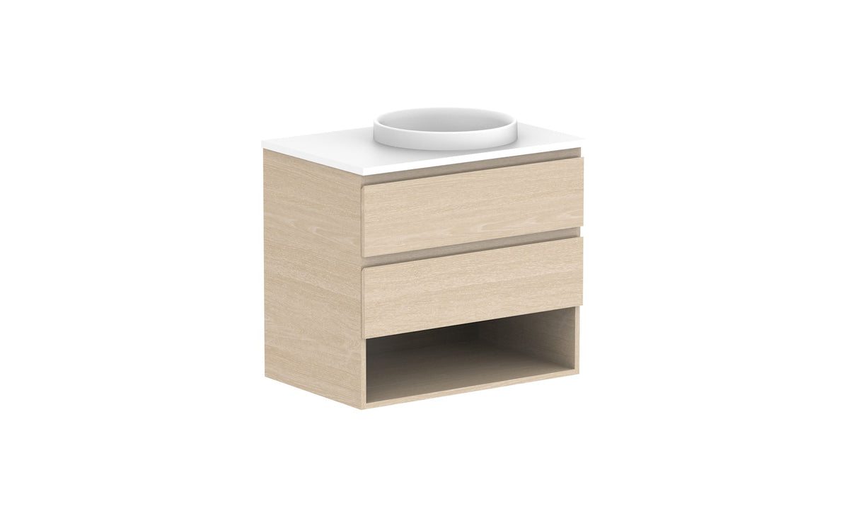 ADP Glacier Full Depth Shelf Twin Wall Hung Vanity 750mm right offset bowl, benchtop
