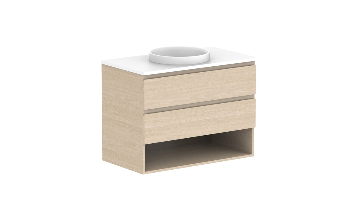 ADP Glacier Full Depth Shelf Twin Wall Hung Vanity 900mm centre bowl, benchtop