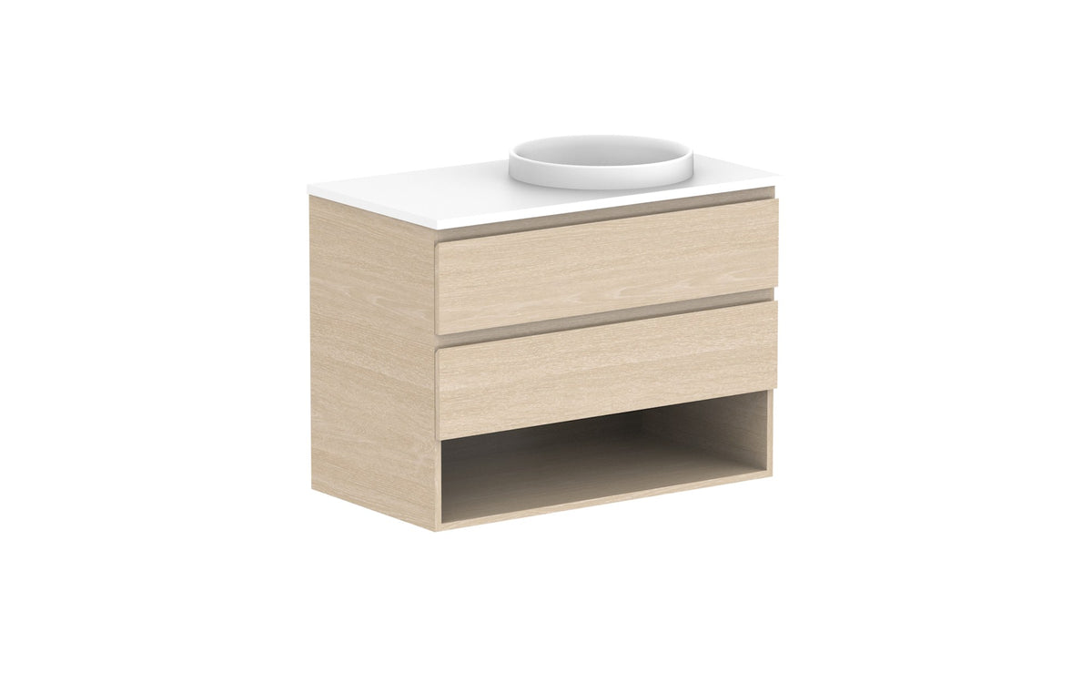 ADP Glacier Full Depth Shelf Twin Wall Hung Vanity 900mm right offset bowl, benchtop