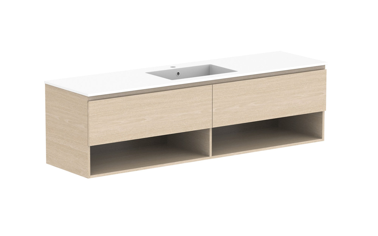 ADP Glacier Full Depth Shelf Slim Wall Hung Vanity 1800mm centre bowl, cast marble top