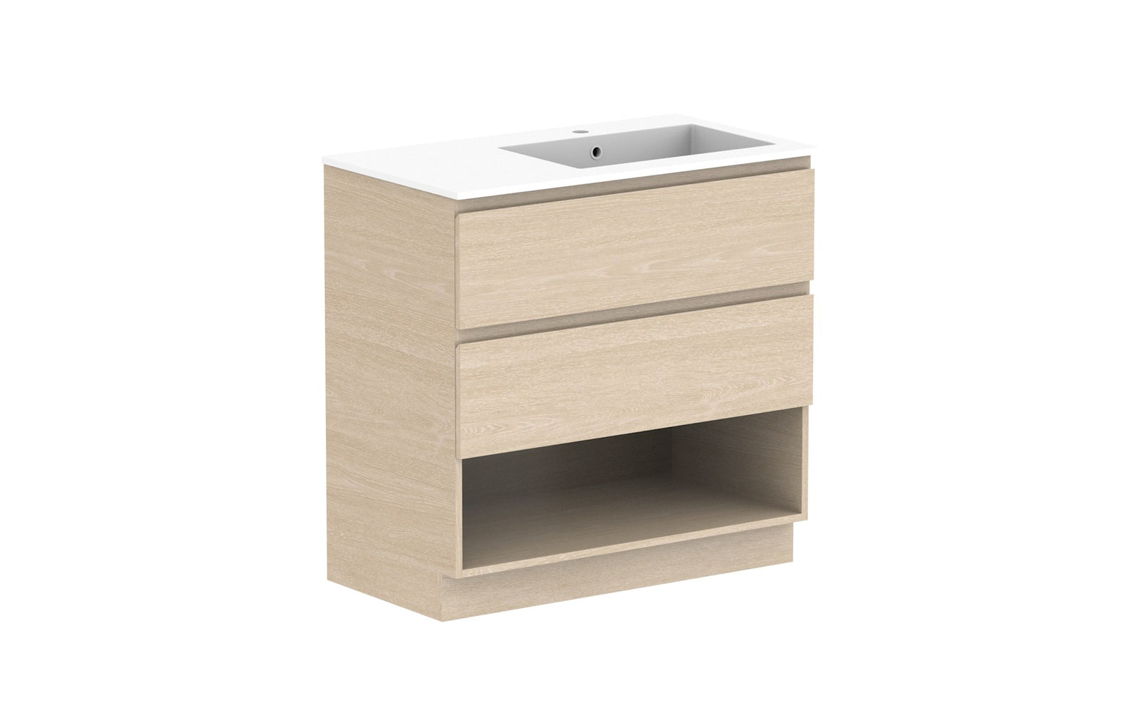 ADP Glacier Full Depth Shelf Twin Floor Mount Vanity 900mm right offset bowl, cast marble top