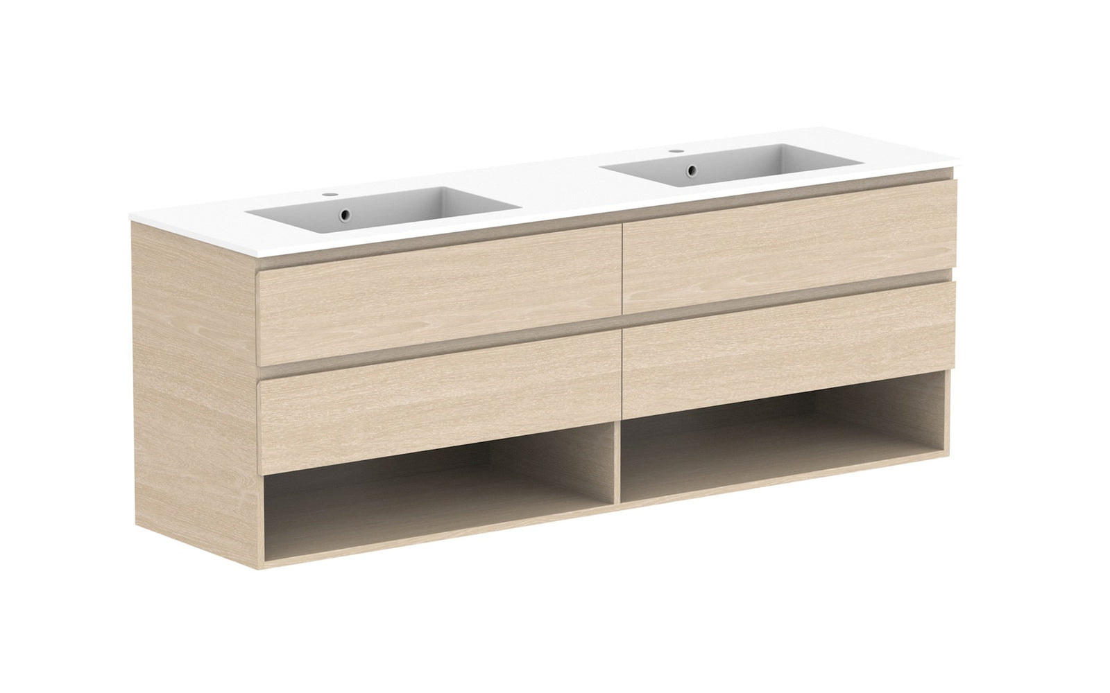 ADP Glacier Full Depth Shelf Twin Wall Hung Vanity 1800mm double bowl, cast marble top