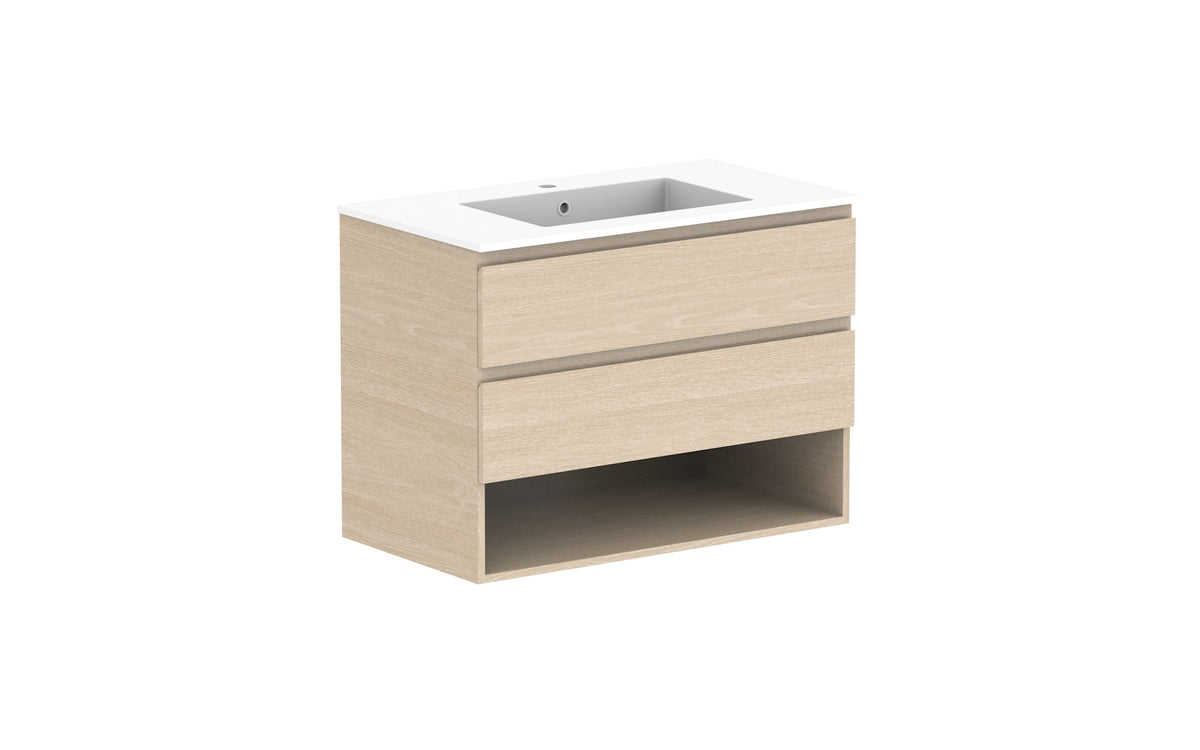 ADP Glacier Full Depth Shelf Twin Wall Hung Vanity 900mm centre bowl, cast marble top