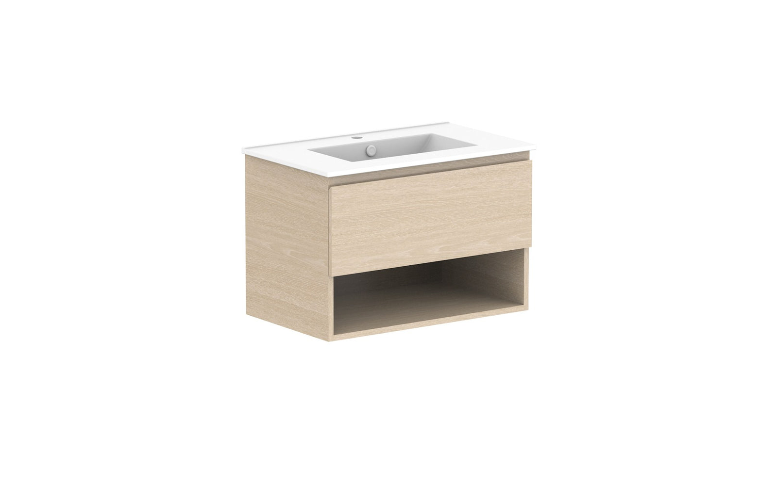 ADP Glacier Full Depth Shelf Slim Wall Hung Vanity 750mm centre bowl, ceramic top