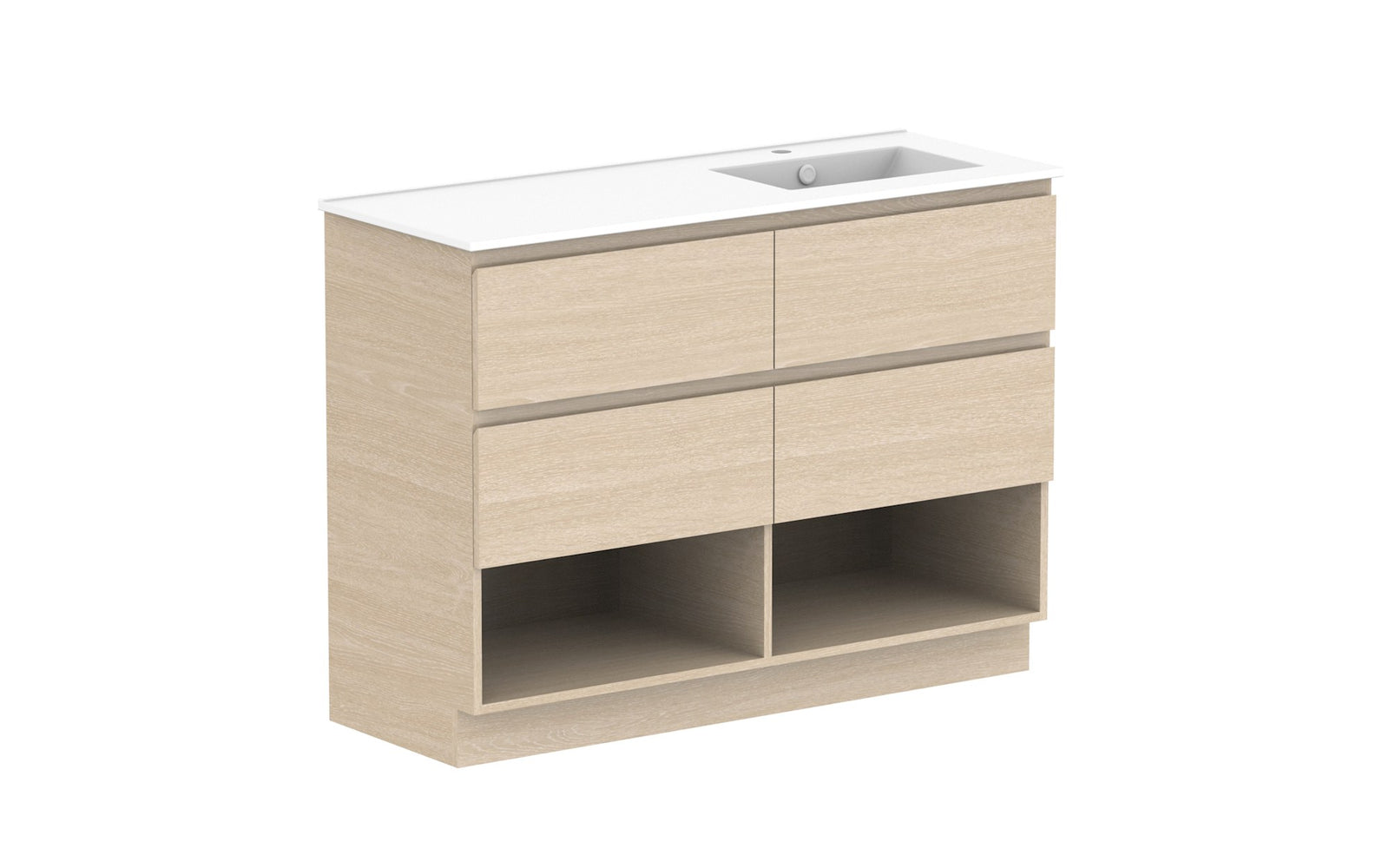 ADP Glacier Full Depth Shelf Twin Floor Mount Vanity 1200mm right offset bowl, ceramic top