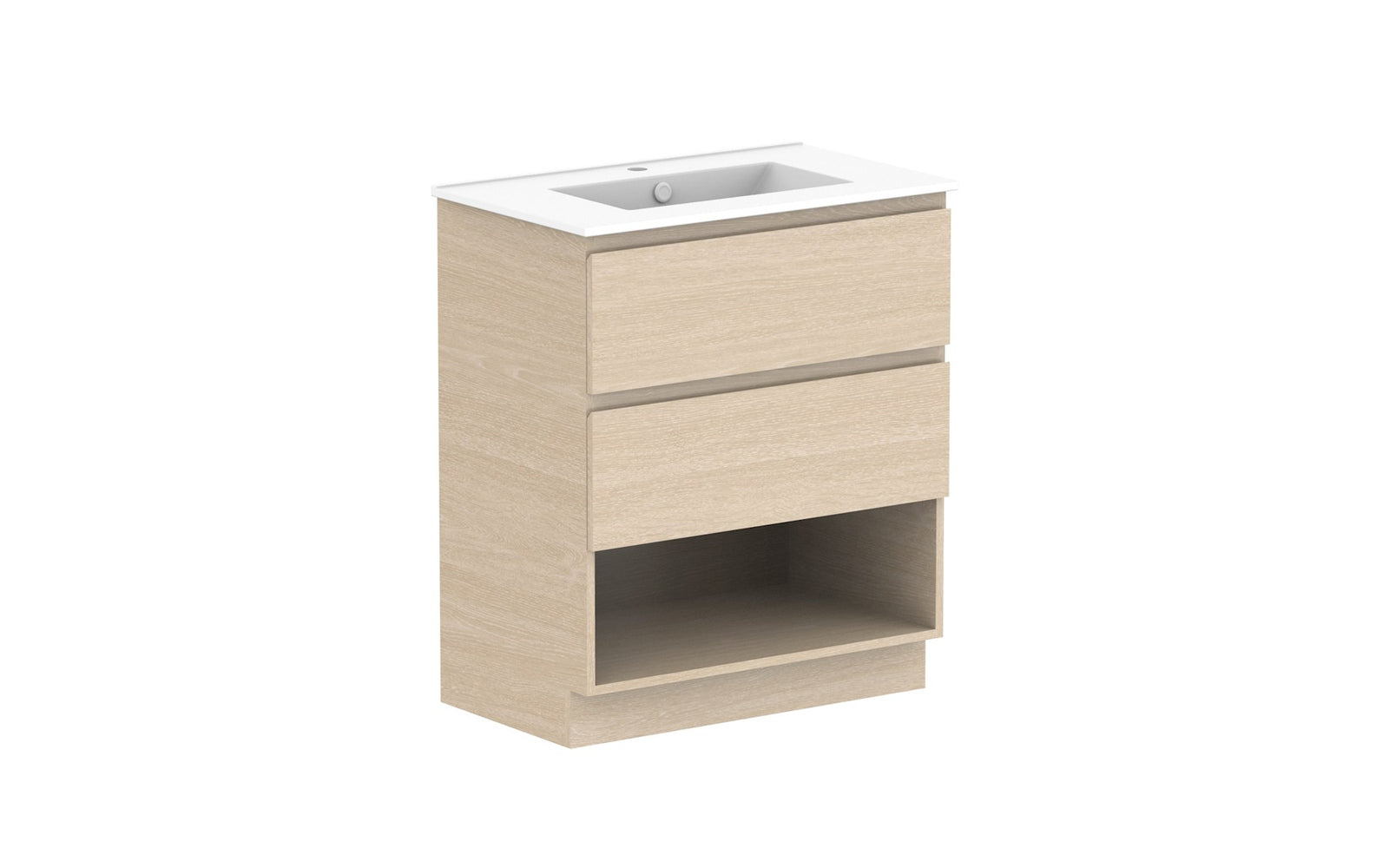 ADP Glacier Full Depth Shelf Twin Floor Mount Vanity 750mm centre bowl, ceramic top