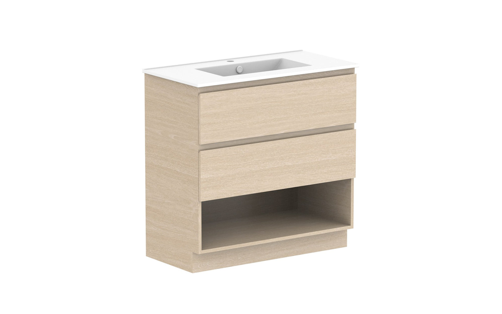 ADP Glacier Full Depth Shelf Twin Floor Mount Vanity 900mm centre bowl, ceramic top