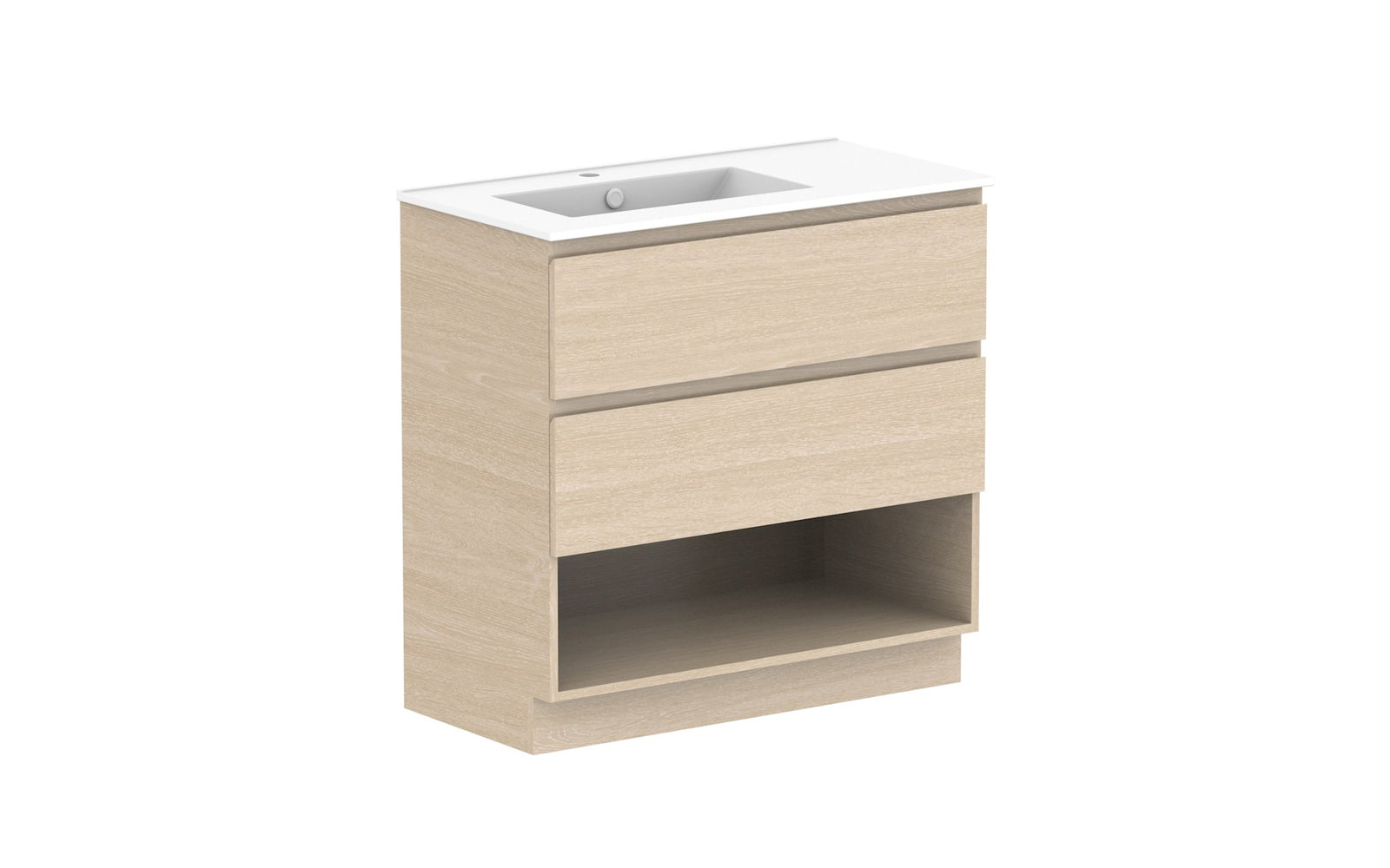 ADP Glacier Full Depth Shelf Twin Floor Mount Vanity 900mm left offset bowl, ceramic top