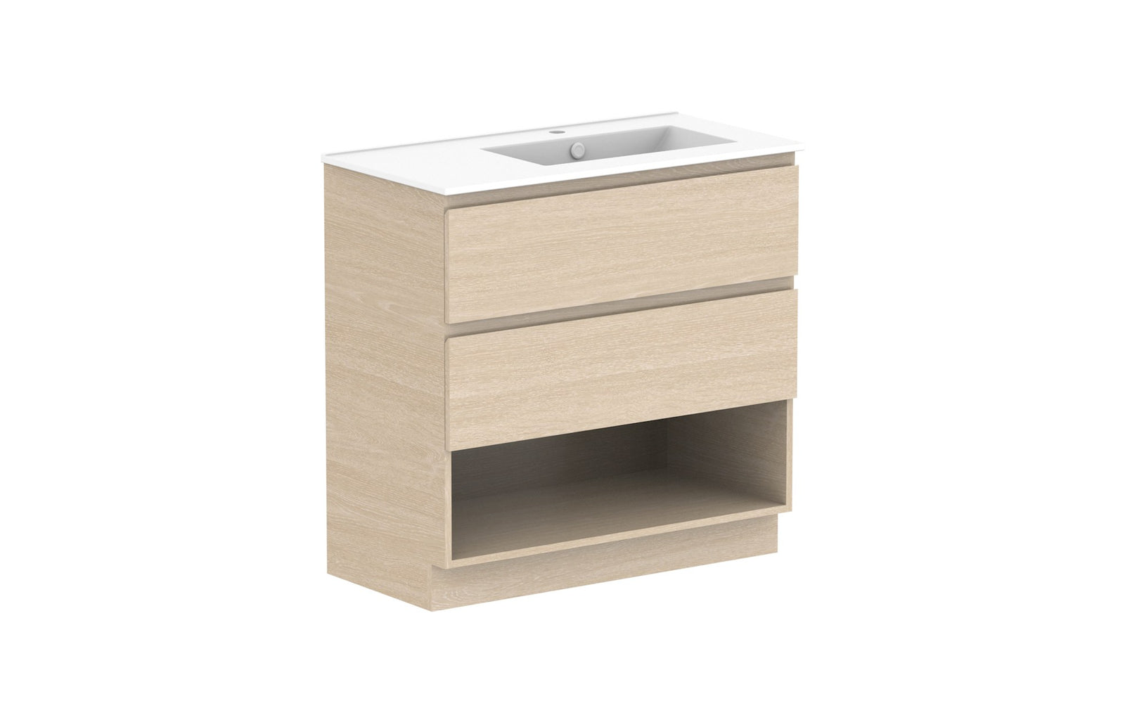 ADP Glacier Full Depth Shelf Twin Floor Mount Vanity 900mm right offset bowl, ceramic top
