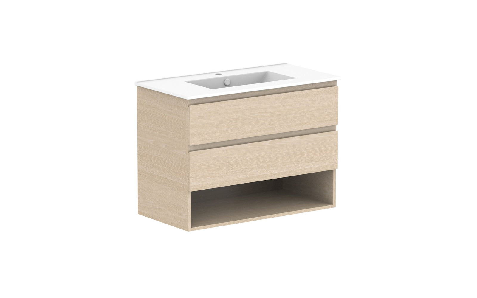 ADP Glacier Full Depth Shelf Twin Wall Hung Vanity 900mm centre bowl, ceramic top