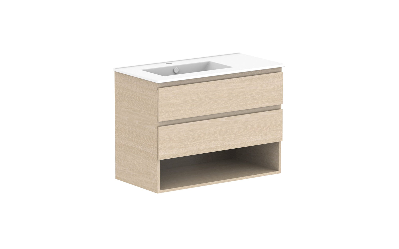 ADP Glacier Full Depth Shelf Twin Wall Hung Vanity 900mm left offset bowl, ceramic top