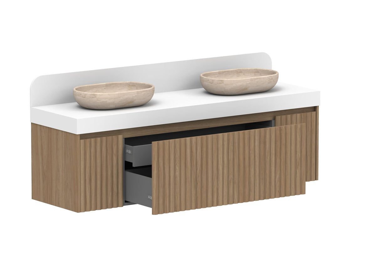 ADP Harper Wall Hung Vanity 1735mm double bowl in Prime Oak, open