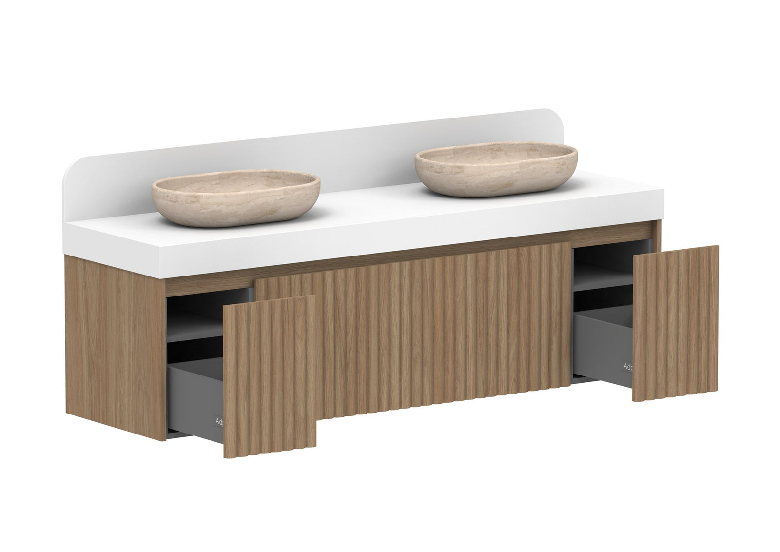 ADP Harper Wall Hung Vanity 1735mm double bowl in Prime Oak, open