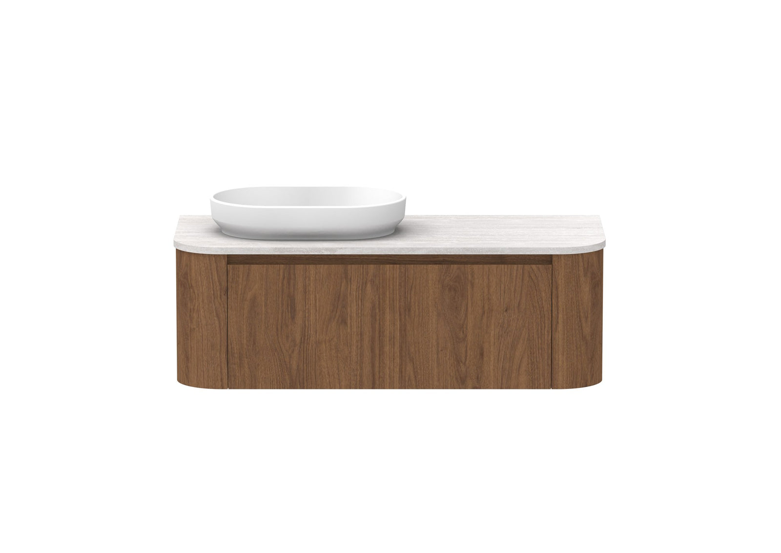 ADP Surry Wall Hung Vanity 1200mm left offset bowl in Florentine Walnut, front view