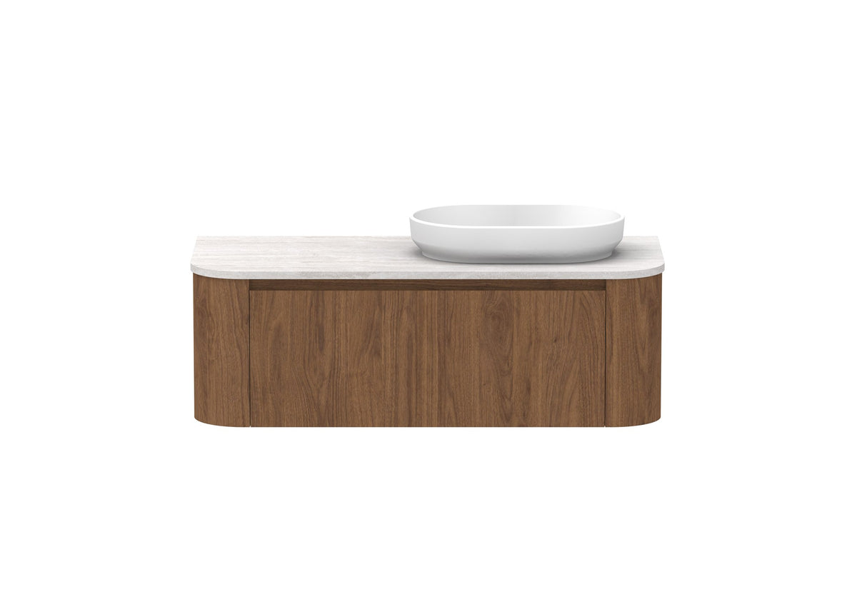ADP Surry Wall Hung Vanity 1200mm right offset bowl in Florentine Walnut, front view