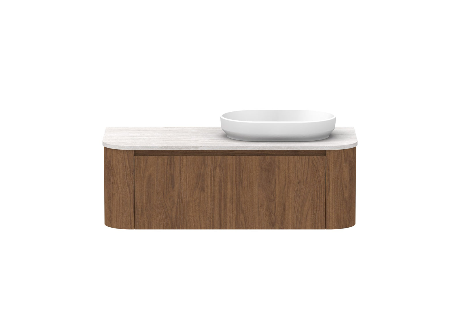 ADP Surry Wall Hung Vanity 1200mm right offset bowl in Florentine Walnut, front view