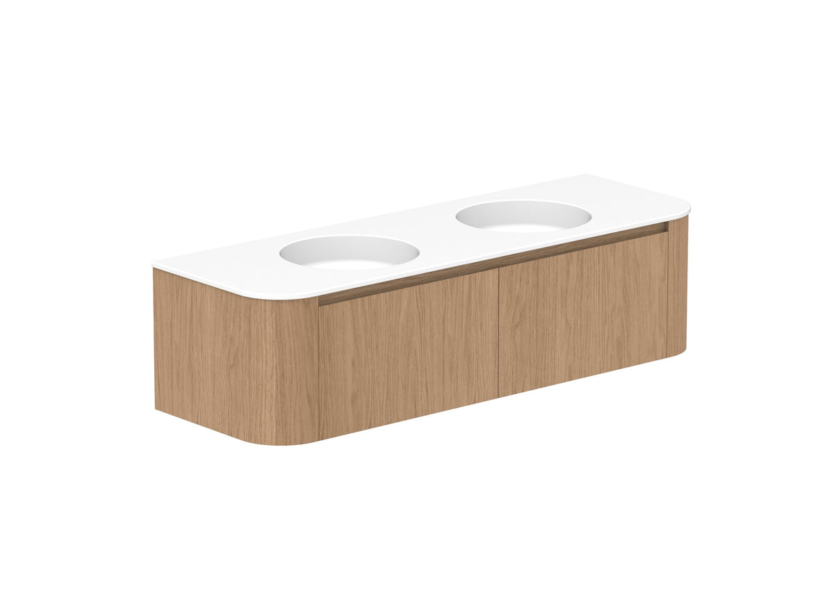 ADP Surry Wall Hung Vanity 1500mm double bowl in Boston Oak, ceramic top