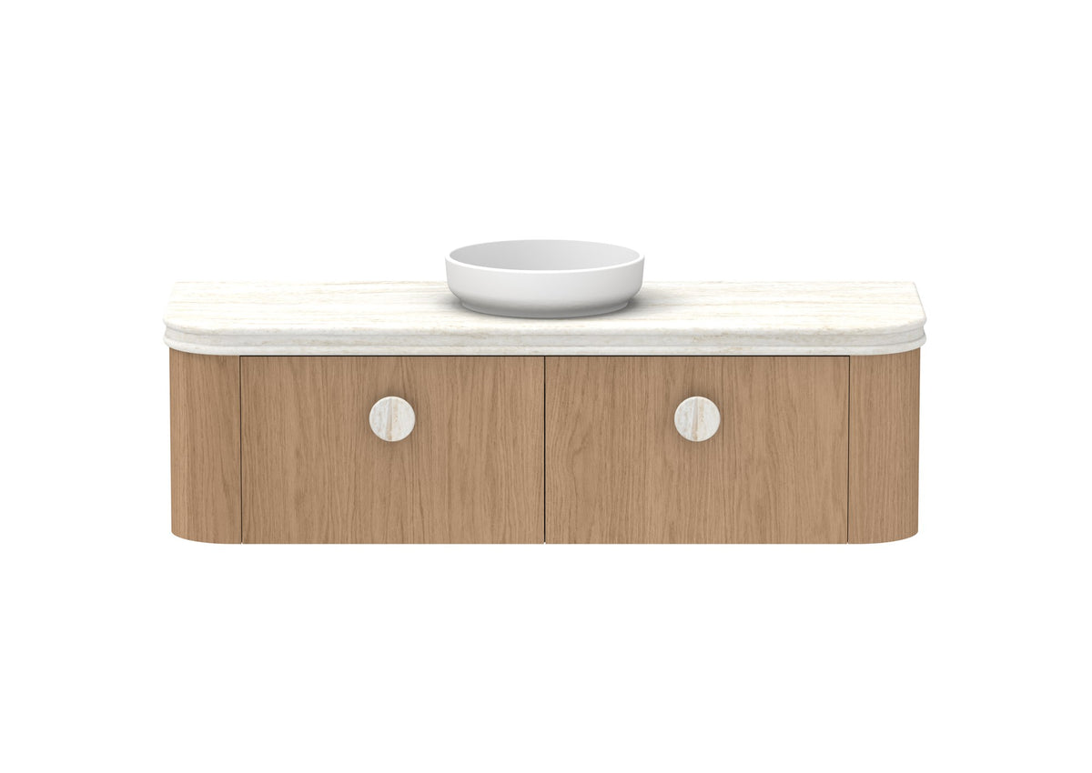 ADP Surry Wall Hung Vanity 1500mm centre bowl in Boston Oak, Royale benchtop, front view