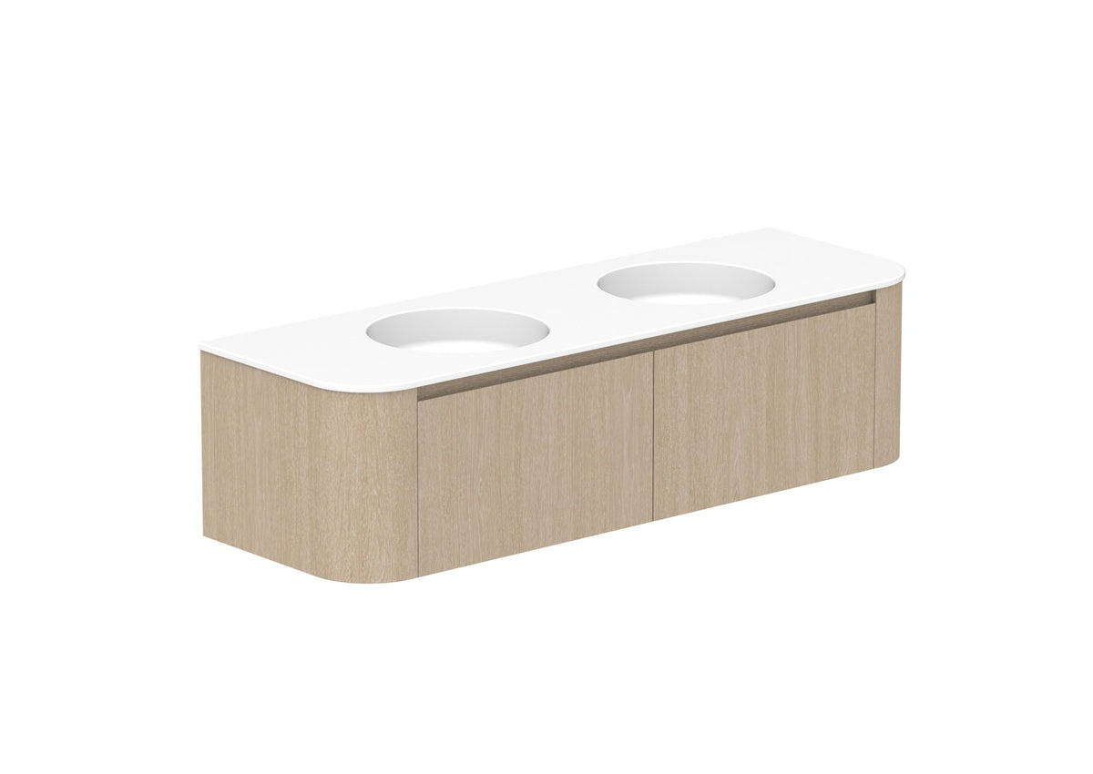 ADP Surry Wall Hung Vanity 1500mm double bowl in Coastal Oak, ceramic top