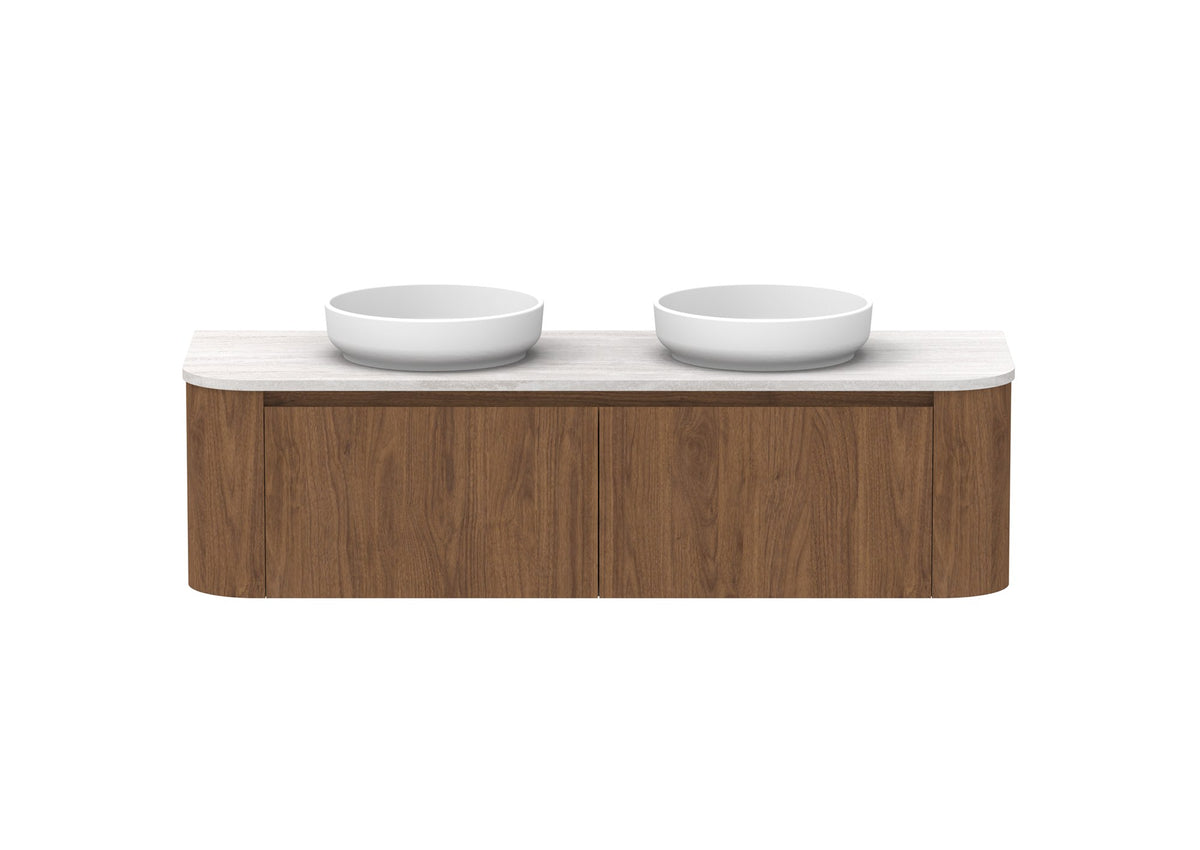 ADP Surry Wall Hung Vanity 1500mm double bowl in Florentine Walnut, front view