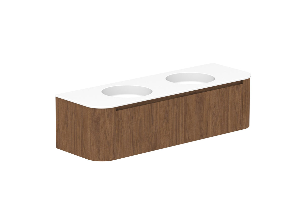 ADP Surry Wall Hung Vanity 1500mm double bowl in Florentine Walnut, ceramic top