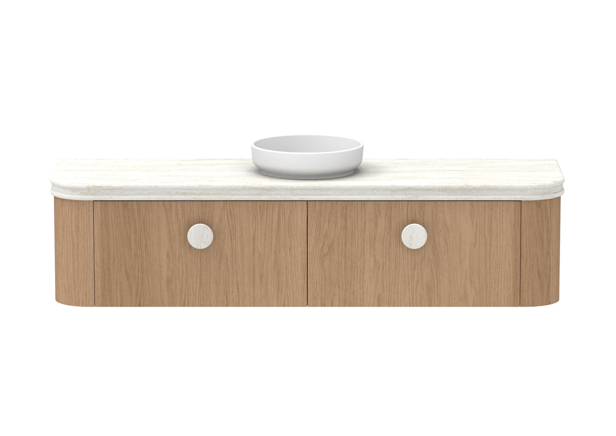 ADP Surry Wall Hung Vanity 1800mm centre bowl in Boston Oak, Royale benchtop, front view