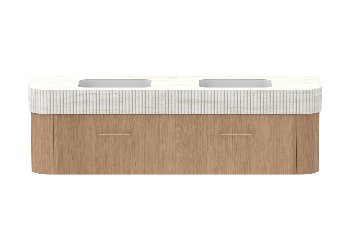 ADP Surry Wall Hung Vanity 1800mm double bowl in Boston Oak, Imperial top, front view