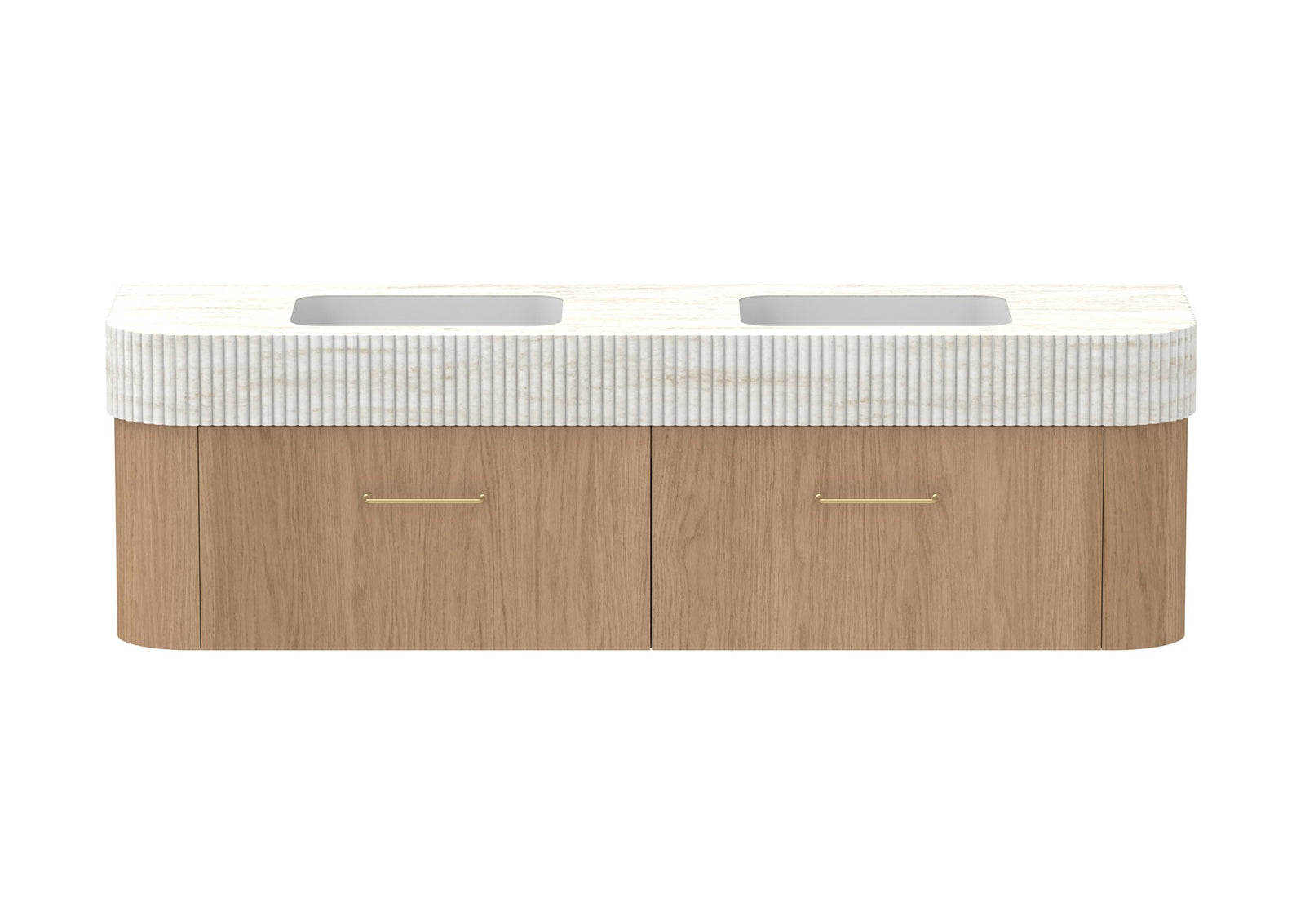 ADP Surry Wall Hung Vanity 1800mm double bowl in Boston Oak, Imperial top, front view