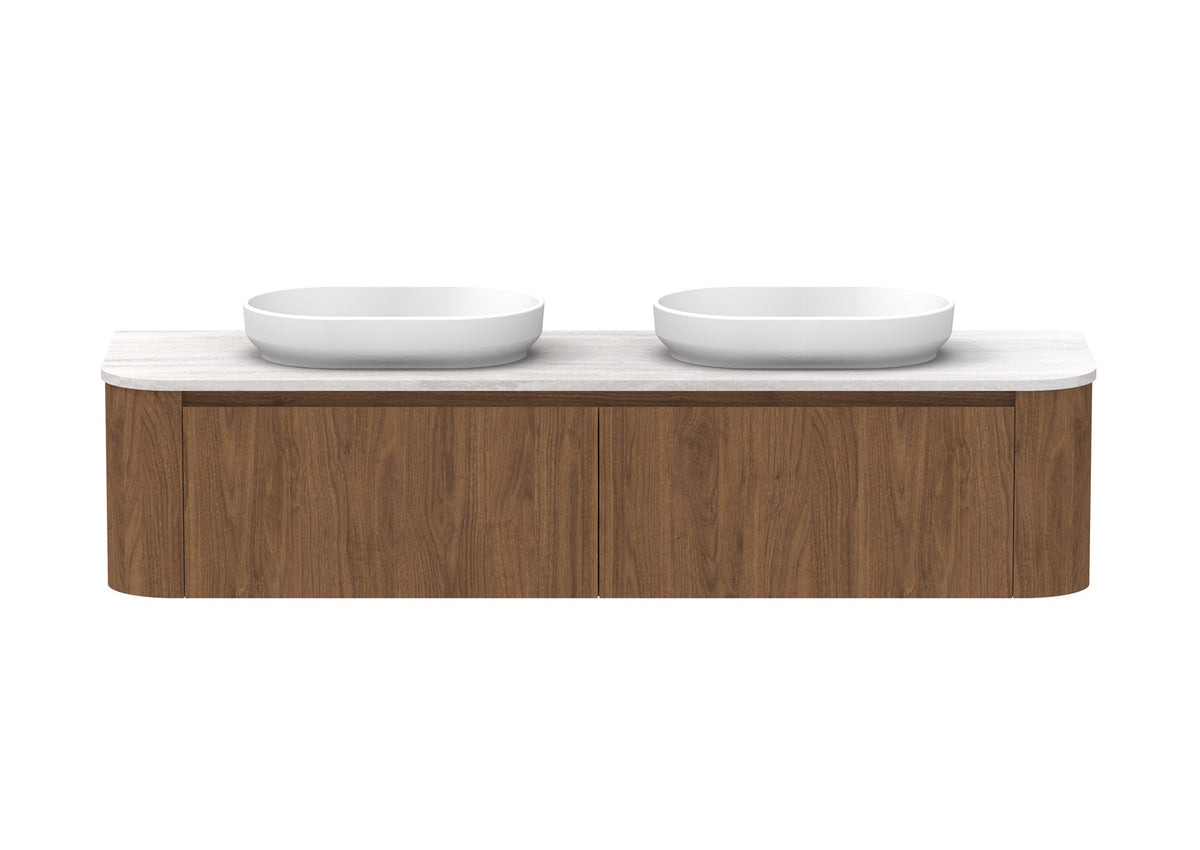 ADP Surry Wall Hung Vanity 1800mm double bowl in Florentine Walnut, front view