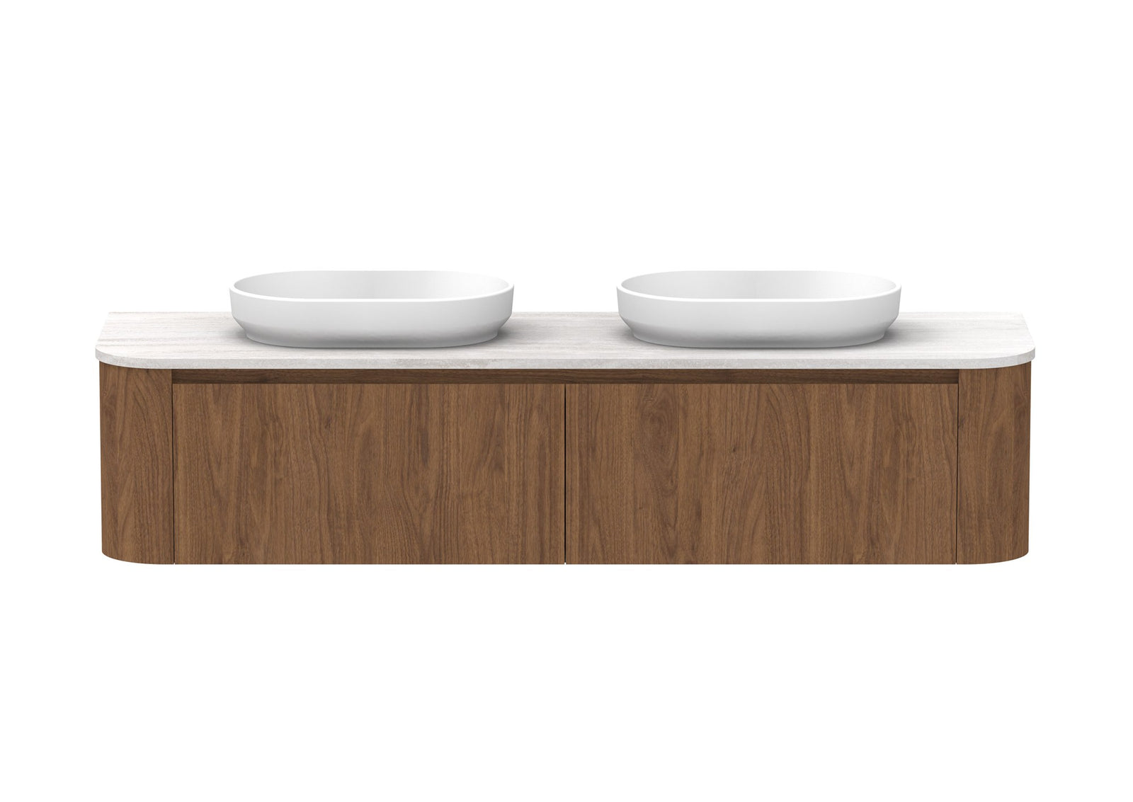 ADP Surry Wall Hung Vanity 1800mm double bowl in Florentine Walnut, front view