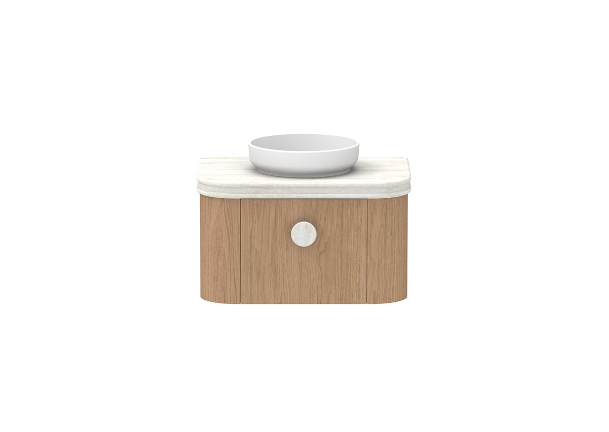 ADP Surry Wall Hung Vanity 750mm centre bowl in Boston Oak, Royale benchtop, front view