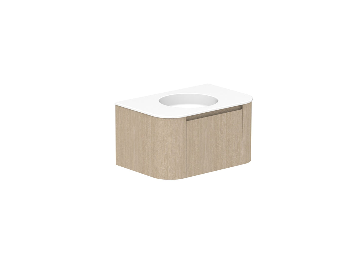 ADP Surry Wall Hung Vanity 750mm centre bowl in Coastal Oak, ceramic top