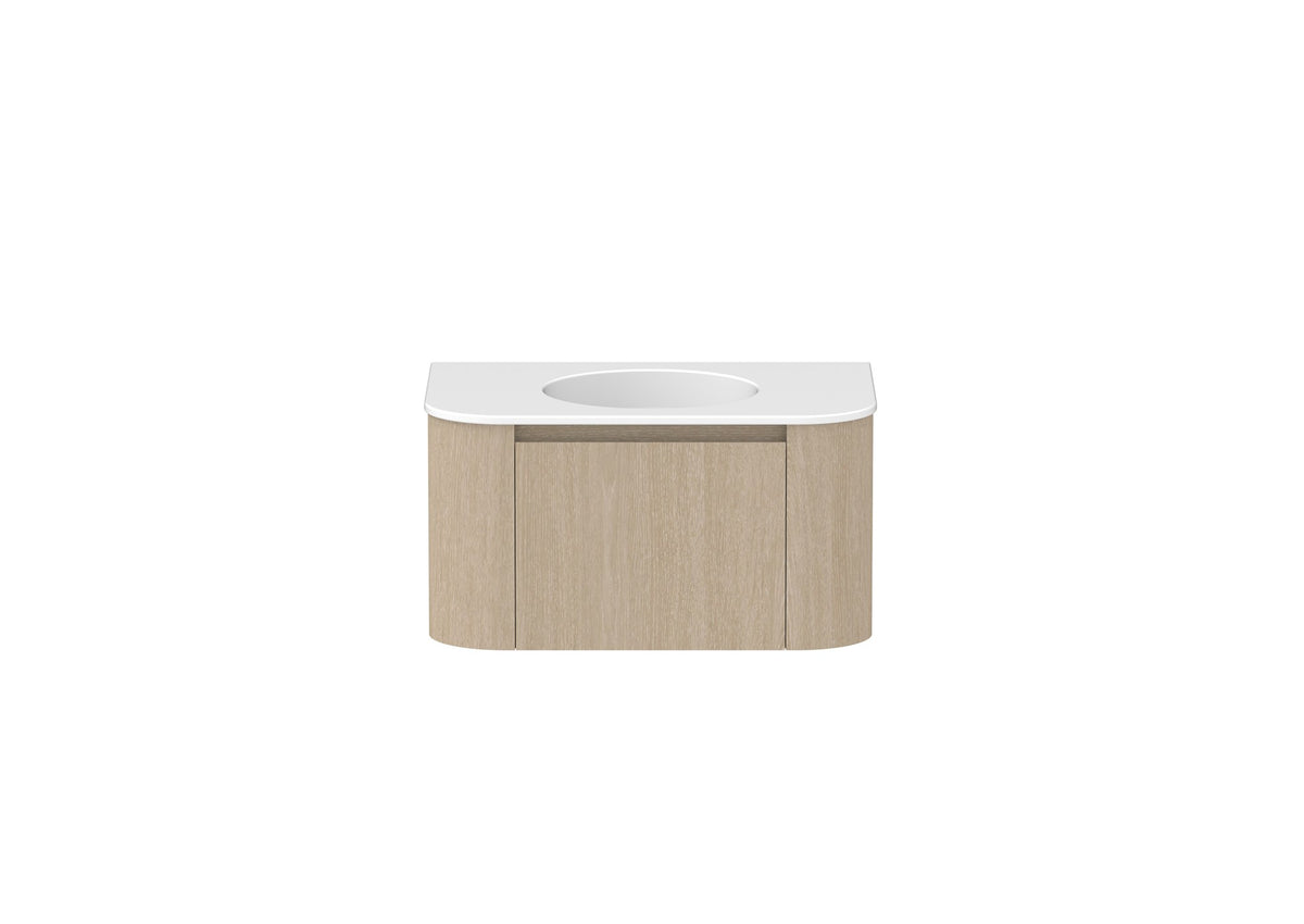 ADP Surry Wall Hung Vanity 750mm centre bowl in Coastal Oak, ceramic top, front view