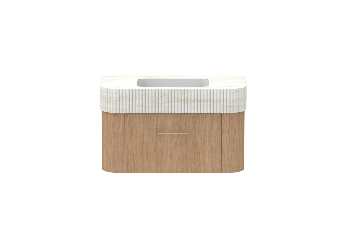 ADP Surry Wall Hung Vanity 900mm centre bowl in Boston Oak, Imperial top, front view
