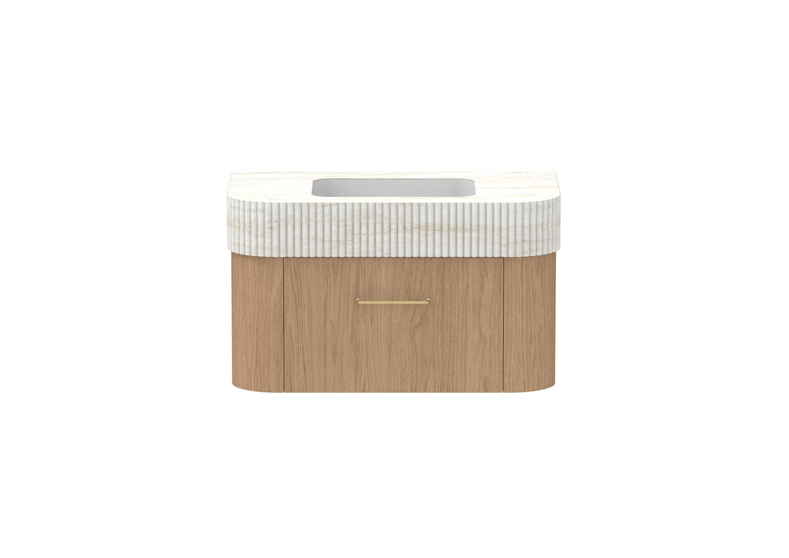 ADP Surry Wall Hung Vanity 900mm centre bowl in Boston Oak, Imperial top, front view