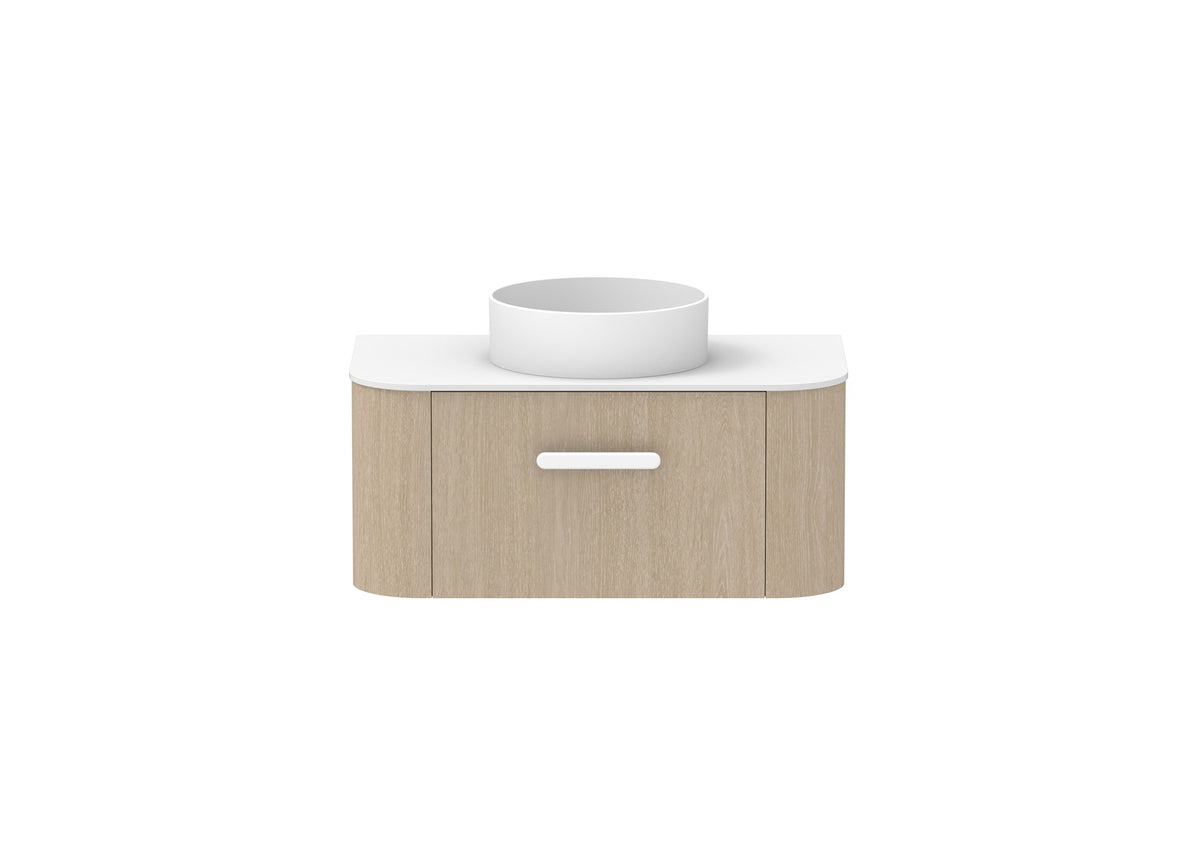 ADP Surry Wall Hung Vanity 900mm centre bowl in Coastal Oak, front view