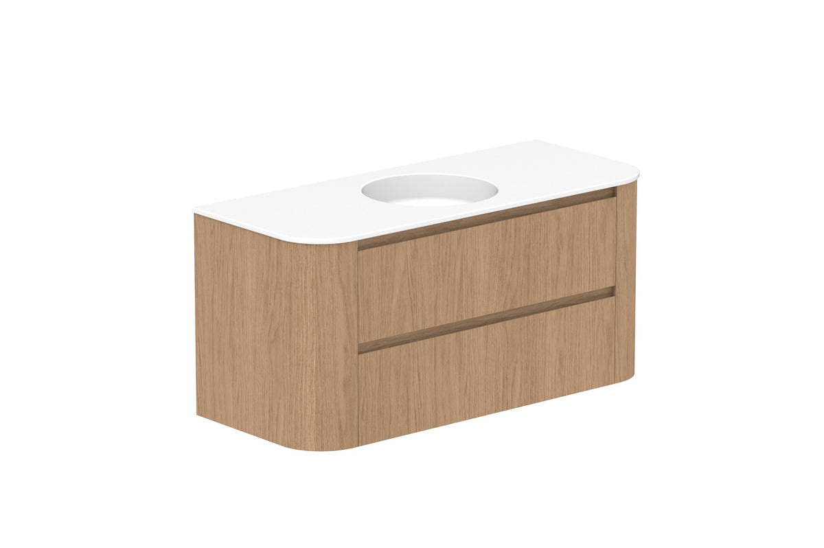 ADP Thea Wall Hung Vanity 1200mm centre bowl in Boston Oak, ceramic top