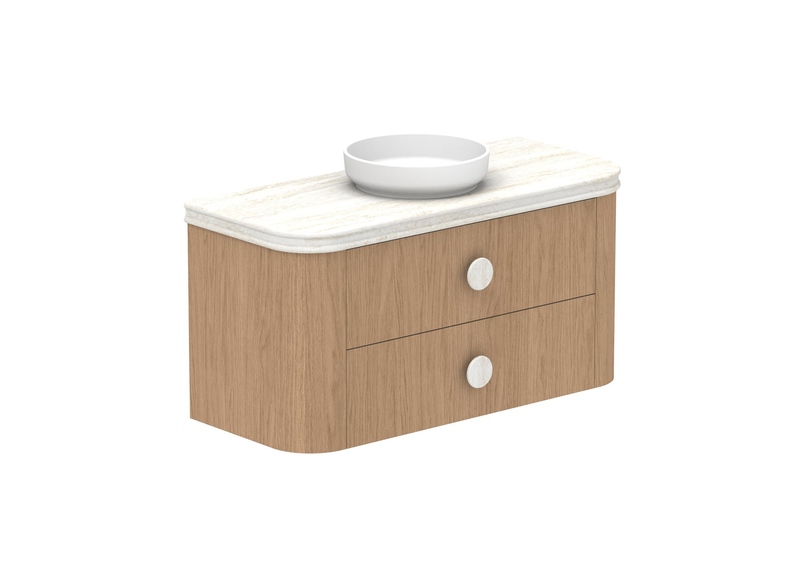 ADP Thea Wall Hung Vanity 1200mm centre bowl in Boston Oak, Royale benchtop