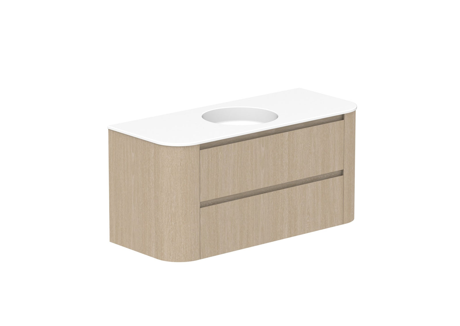 ADP Thea Wall Hung Vanity 1200mm centre bowl in Coastal Oak, ceramic top
