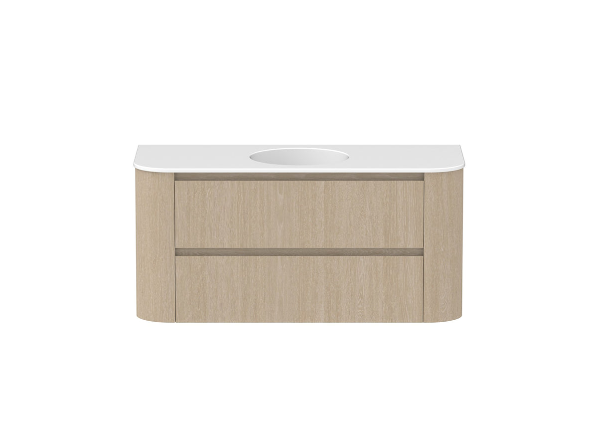 ADP Thea Wall Hung Vanity 1200mm centre bowl in Coastal Oak, ceramic top, front view