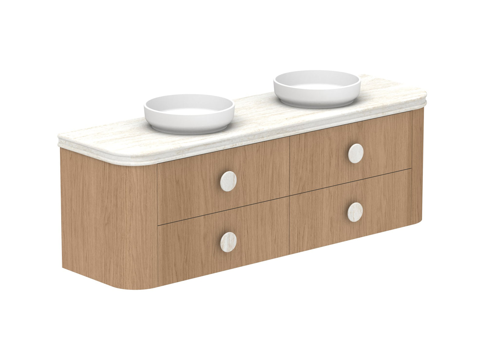 ADP Thea Wall Hung Vanity 1800mm double bowl in Boston Oak, Royale benchtop