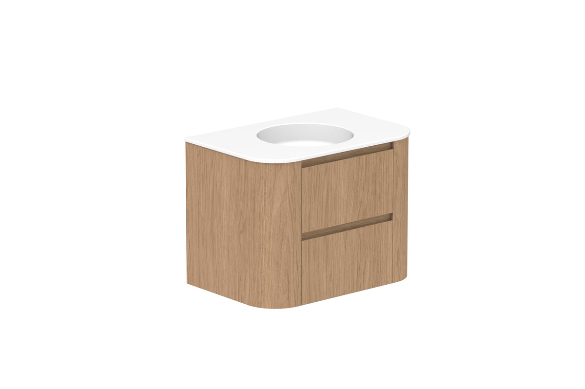 ADP Thea Wall Hung Vanity 750mm centre bowl in Boston Oak, ceramic top