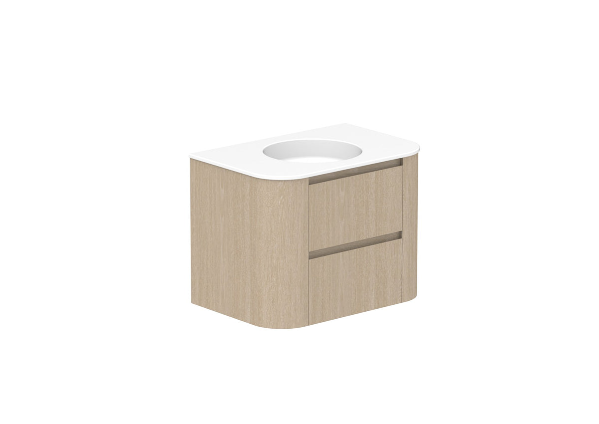 ADP Thea Wall Hung Vanity 750mm centre bowl in Coastal Oak, ceramic top